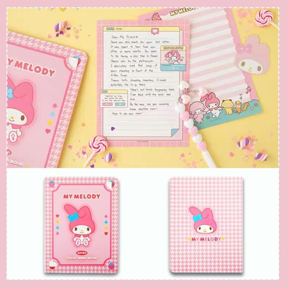 Hello Kitty My Melody Pink Sticky Notebook Cute Rabbit Stationery Set - Picture 2 of 7